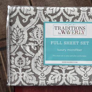 Waverly GRAY FLORAL FULL Size Sheet Set - easy care microfiber